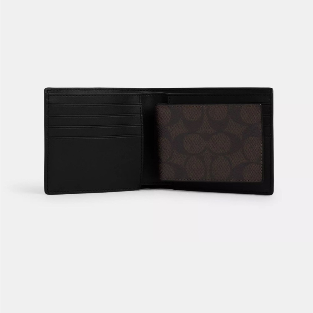 Coach Signature 3-in-1 Wallet Gift Set | Bifold, ID, Keychain key fob NWT Brown - Picture 4 of 8